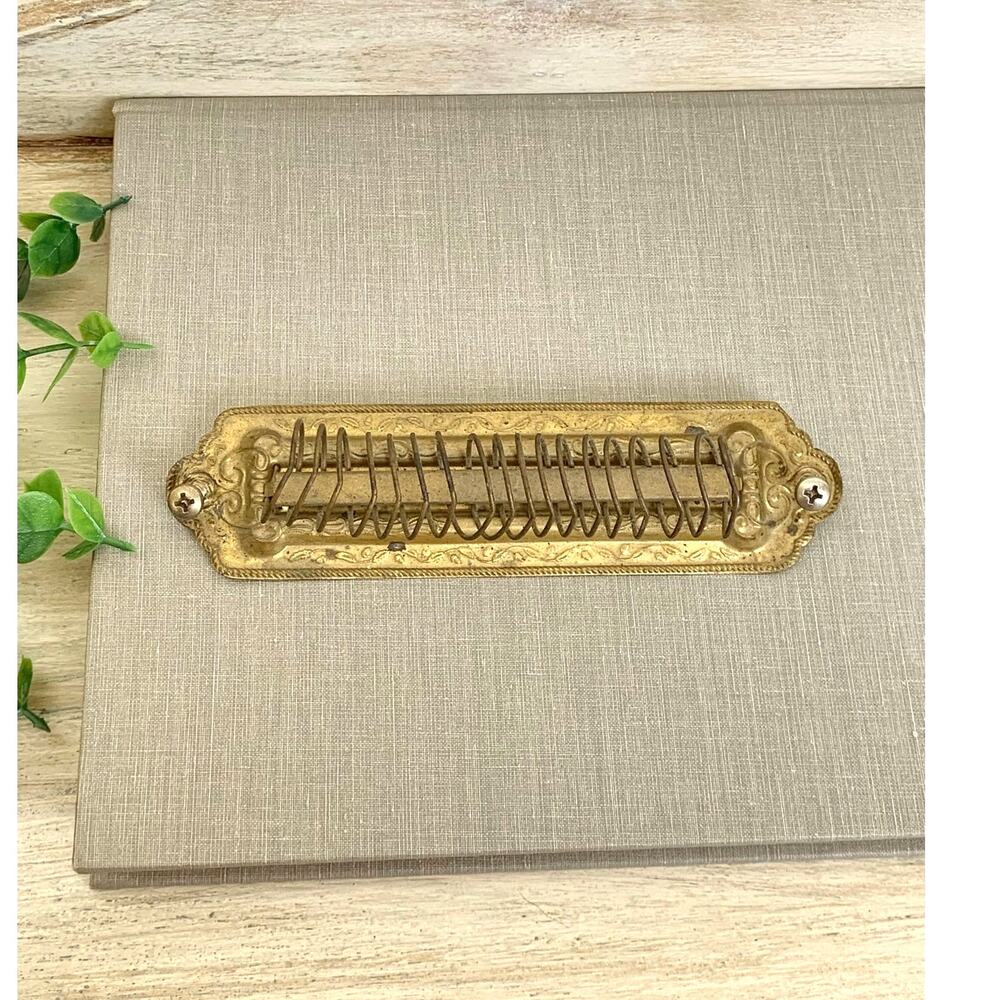 Vintage Brass Letter Holder Wall Mount Receipt Mail Organizer Victorian Office